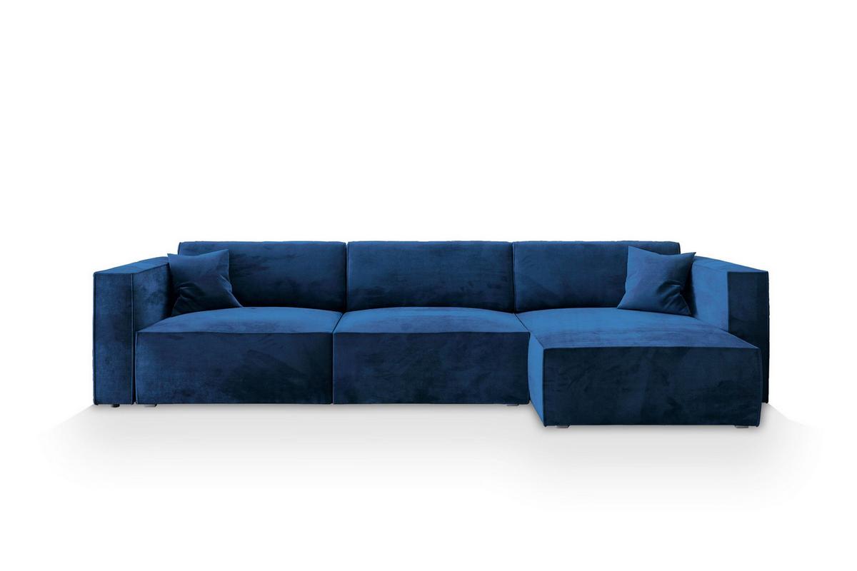 ECKSOFA TOLMO M Blau Velours-Stoff mit Schlaffunktion - Blau/Grau, Holz/Kunststoff (347/148cm) - MASSENO