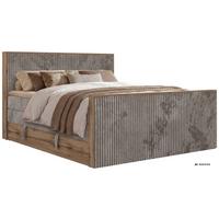 BOXSPRINGBETT WOOD KING DUO 140/200 - Hellbraun Cord - Topper Visco - H4 - Hellbraun/Schwarz, Kunststoff/Textil (140/200cm) - MKS