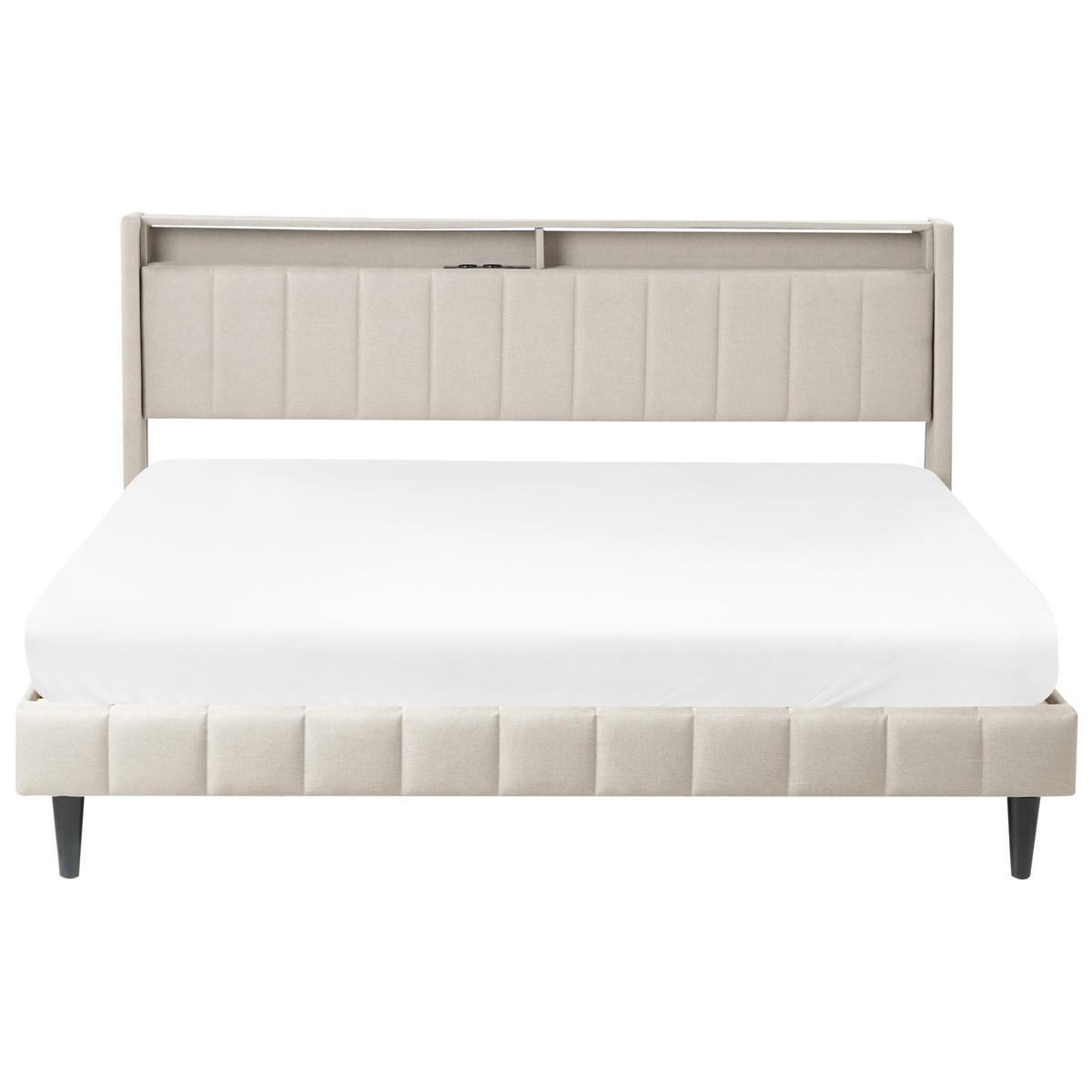 BETT mit LED 180/200 cm Stoff Hellbeige Beaulieu - Beige, Textil (180/200cm) - Beliani