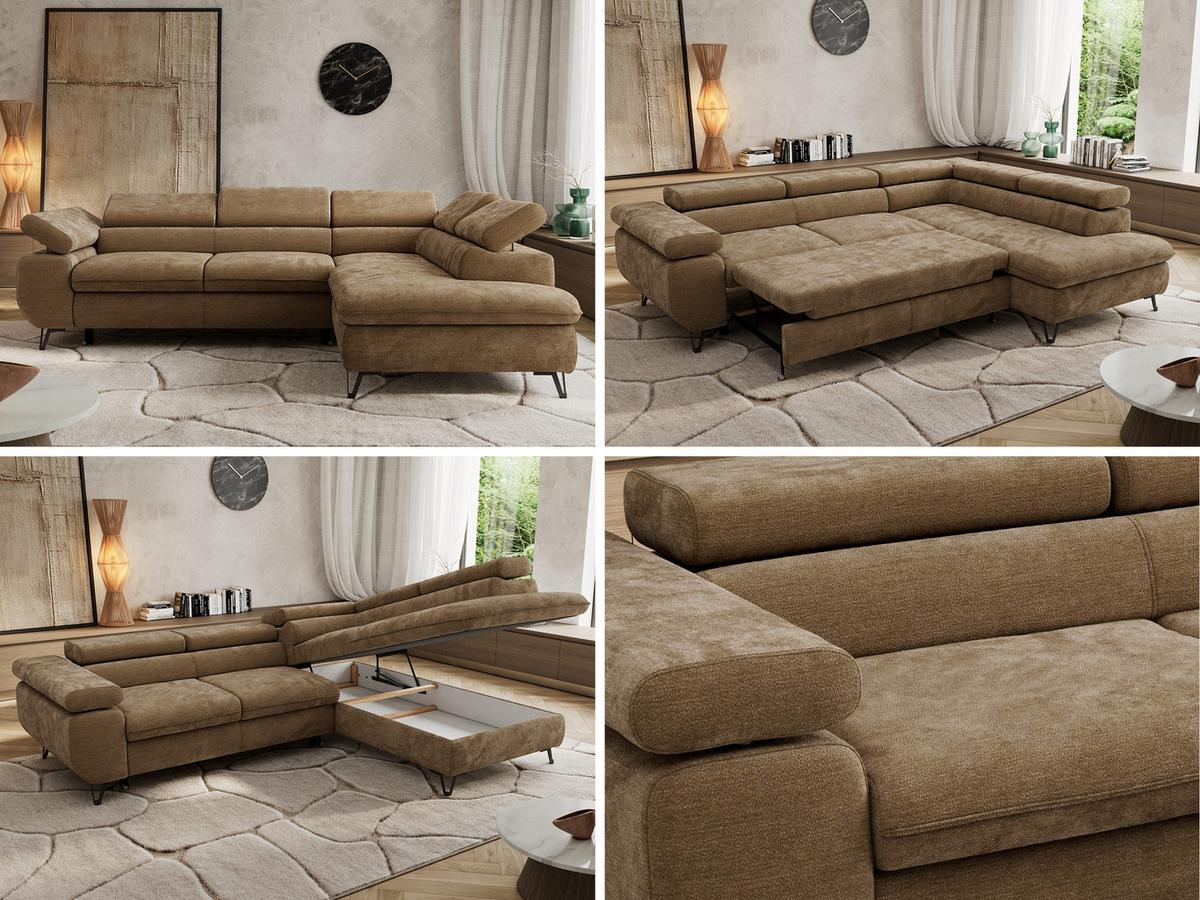 ECKSOFA PABLO L Braun Schenille glatt - Rechts Seite - Schwarz/Braun, Textil/Metall (273/208cm) - MKS