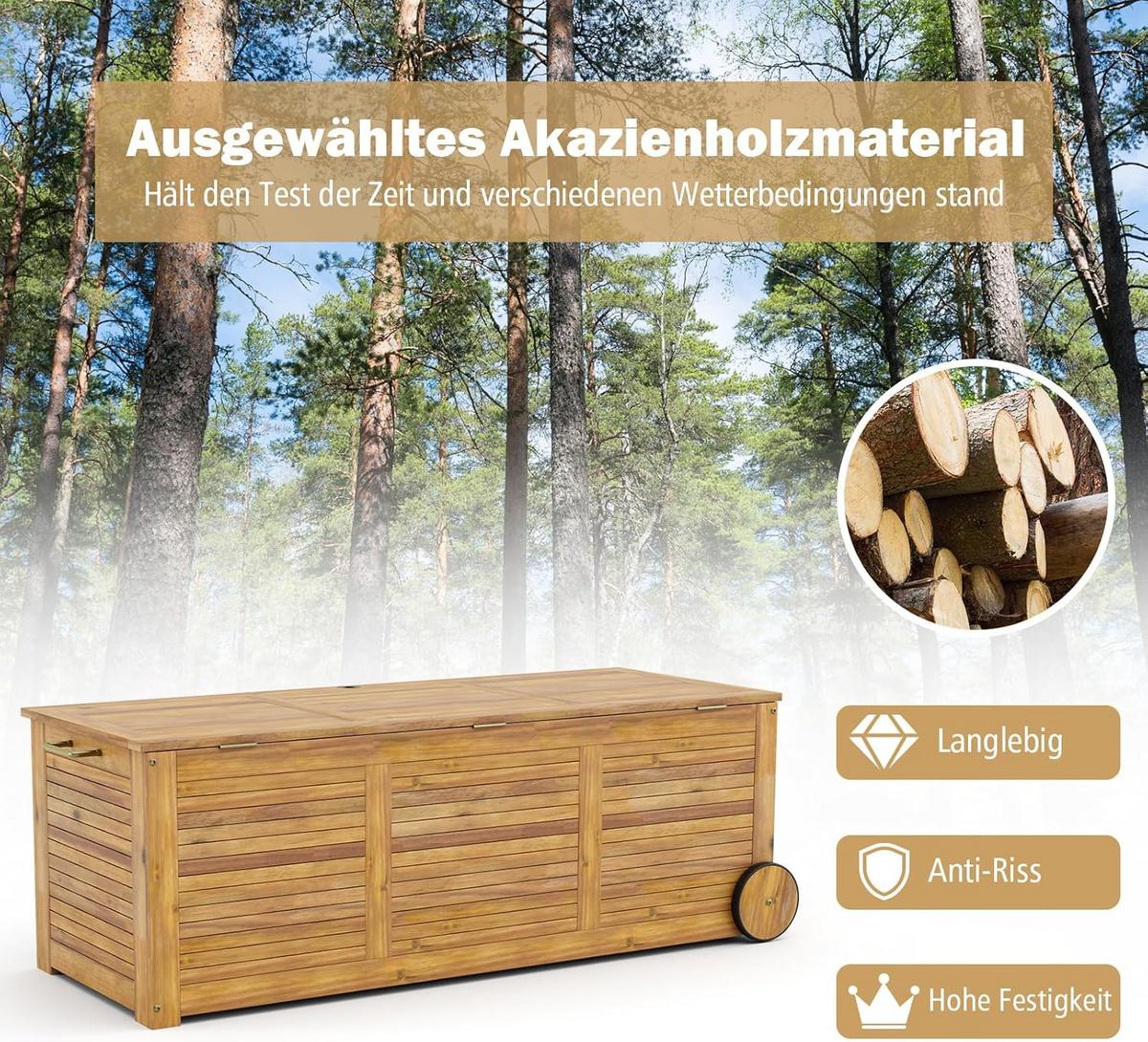 GARTENBOX Auf Rollen Holz - Naturfarben, Kunststoff (127/45/50cm) - COSTWAY