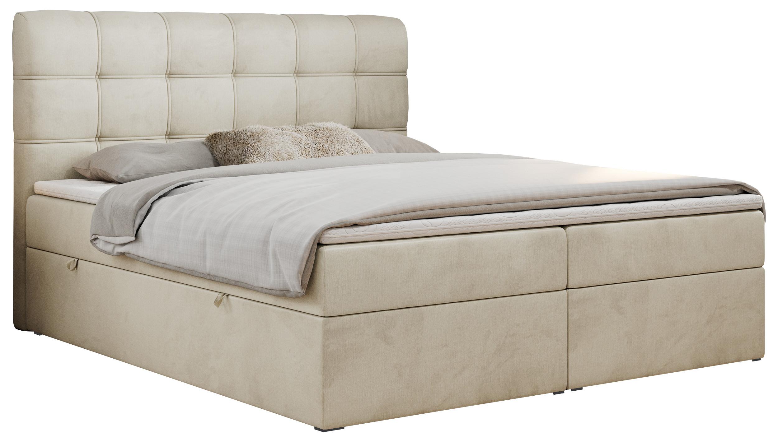 BOXBETT FAST 160/200 Beige Velvet - H4 - Beige, Holz/Textil (160/200cm) - MKS