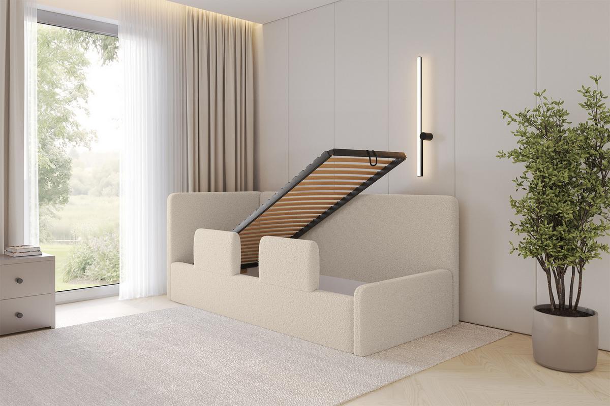 EINZELLBETT Jugendbett mit Bettkasten, Rechts - NORY 80x200 Dunkelbeige - Taupe, Holzwerkstoff/Textil (80/200cm) - ALTDECOR