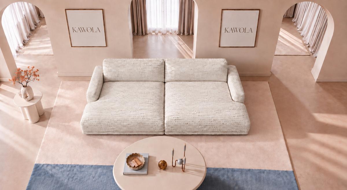 BIG SOFA MARLIN Cremeweiß Flachgewebe - Creme/Schwarz, Kunststoff/Textil (262/80/168cm) - KAWOLA