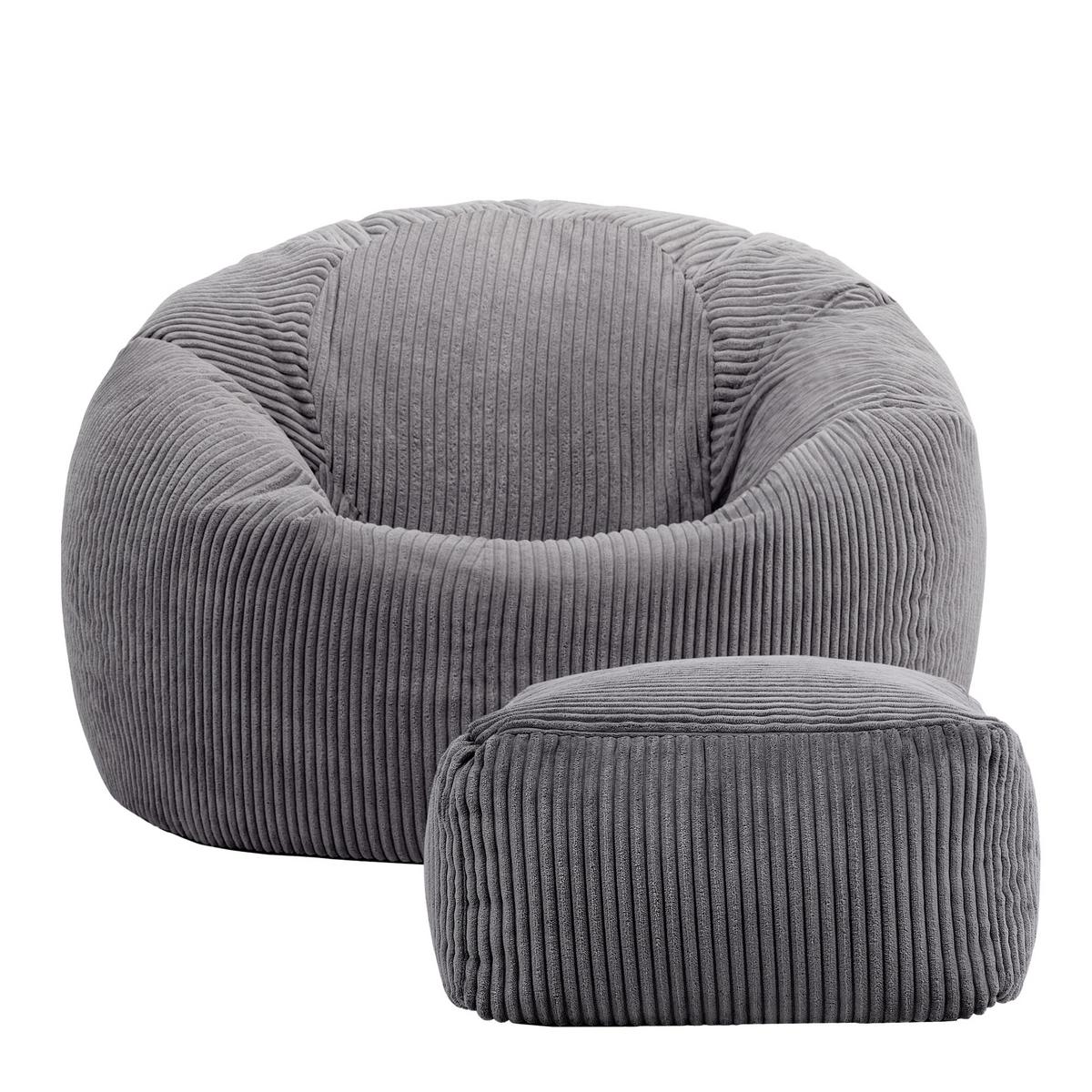 SITZSACK Klassisch + Hocker, Cord - Anthrazit, Kunststoff/Textil (85/50/85cm) - icon