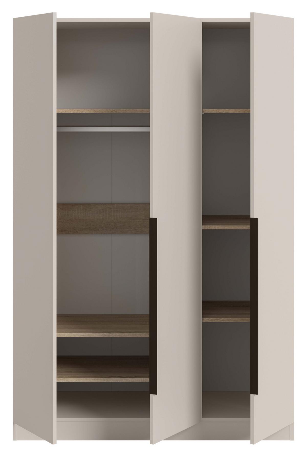 KLEIDERSCHRANK kaschmir 120 x 181 cm, Drehtürenschrank 3-türig - Kaschmir/Schwarz, Holzwerkstoff/Kunststoff (120/181/52cm) - Inn.Furn