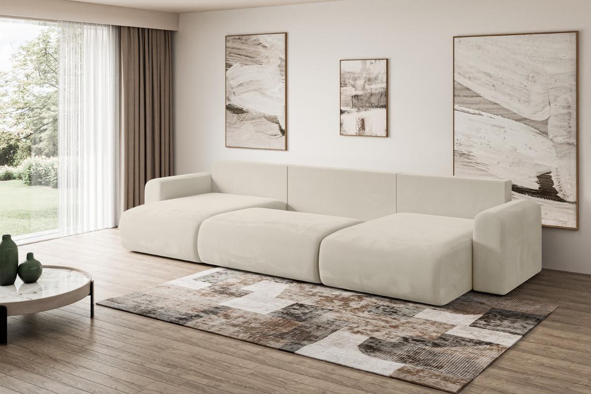 WOHNLANDSCHAFT mit Schlaffunktion und Bettkasten ORRO-U - 362x145x83 cm Beige Velours - Beige/Creme, Holzwerkstoff/Kunststoff (362/83/145cm) - ALTDECOR