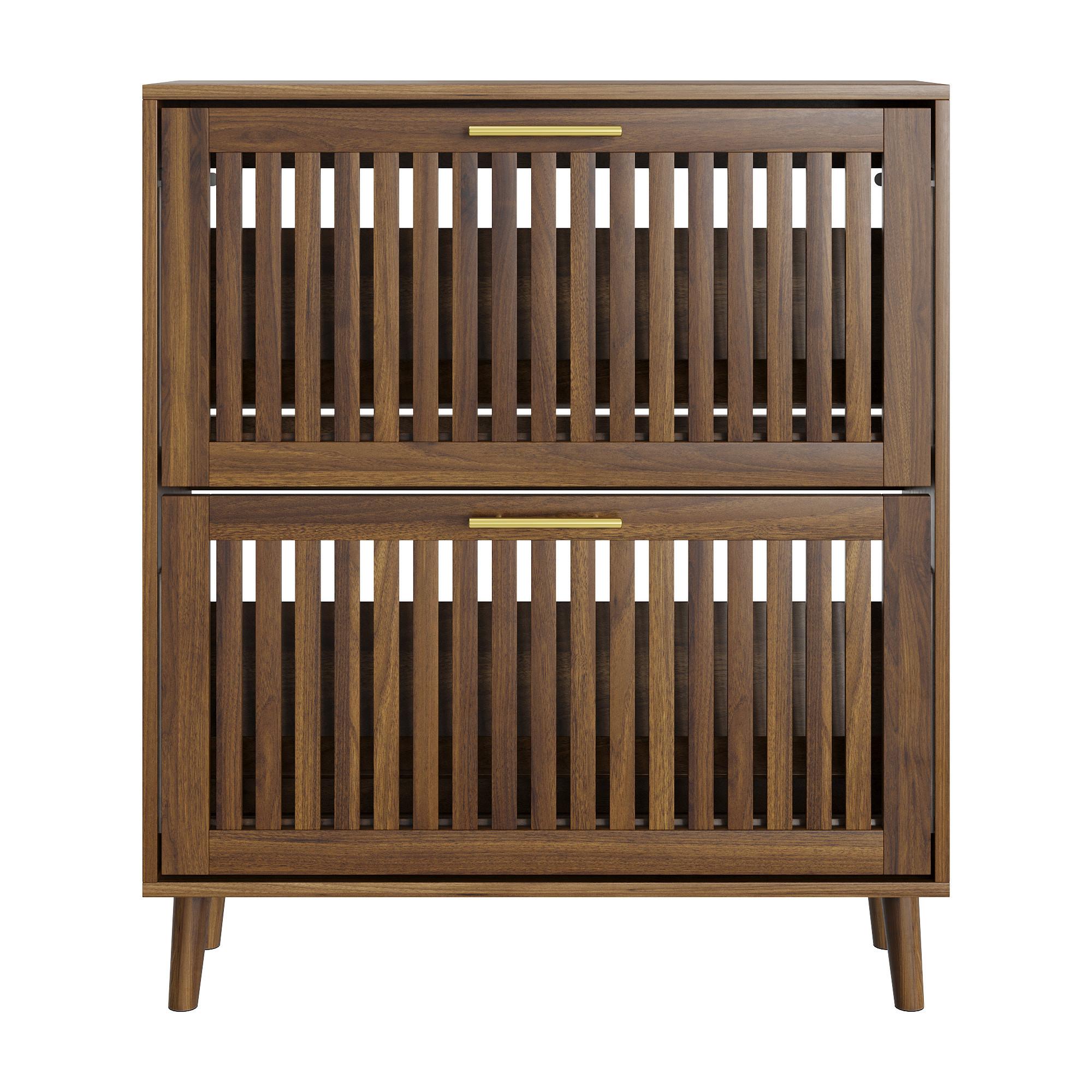 SCHUHSCHRANK in Walnuss-Optik, freistehend mit 2 Klappfächern - Walnussfarben, Holzwerkstoff (80/93/24cm) - Urban Meuble