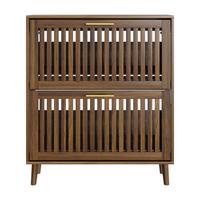 SCHUHSCHRANK in Walnuss-Optik, freistehend mit 2 Klappfächern - Walnussfarben, Holzwerkstoff (80/93/24cm) - Urban Meuble
