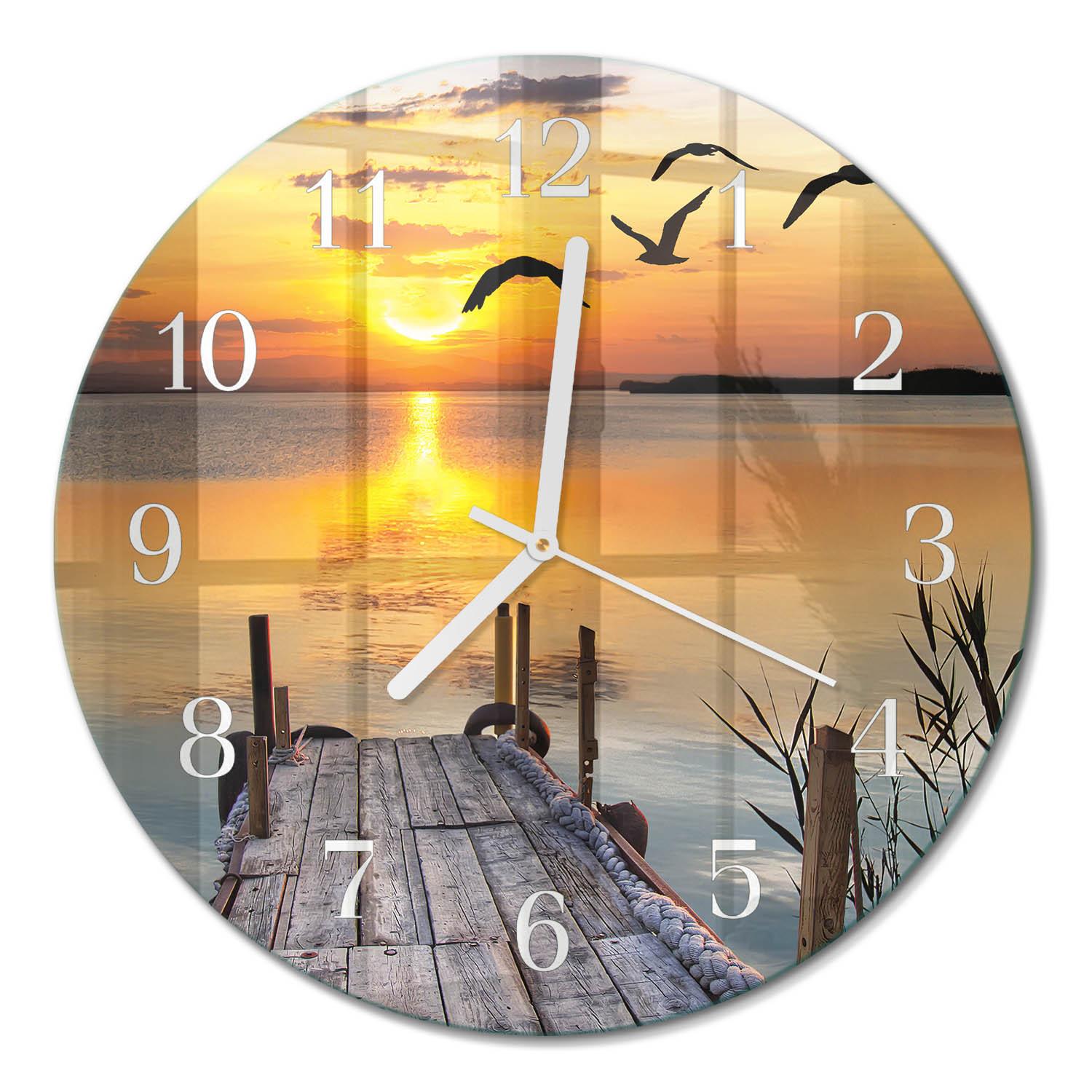 WANDUHR aus Glas Ø30 cm - Mostowe-See - Orange, Glas (30/30/0.4cm) - TULUP