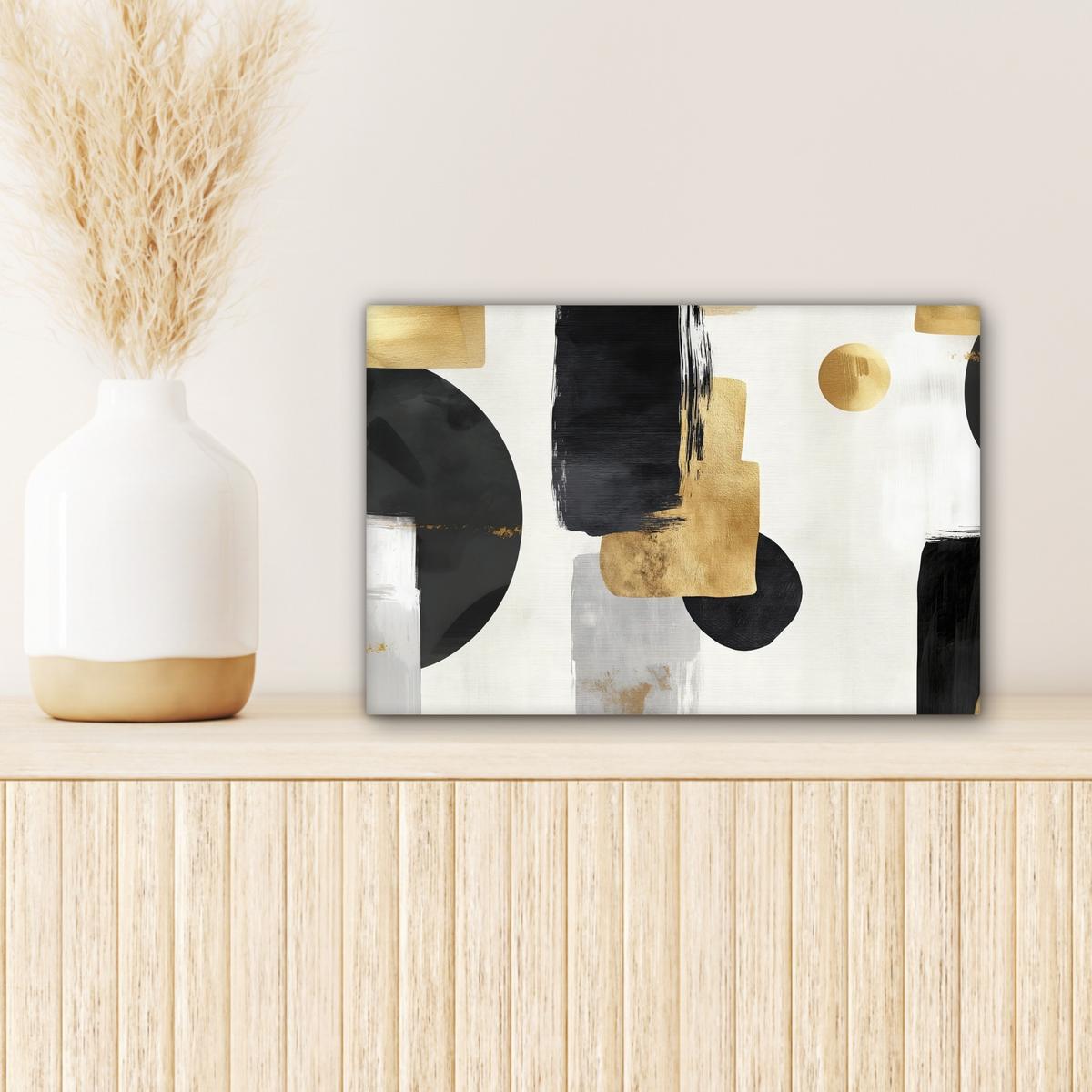 LEINWANDBILD Gold - Rechtecke - Kreise - Abstrakt Deko Schlafzimmer 30x20 cm - Weiß, Textil (30/20cm) - MuchoWow
