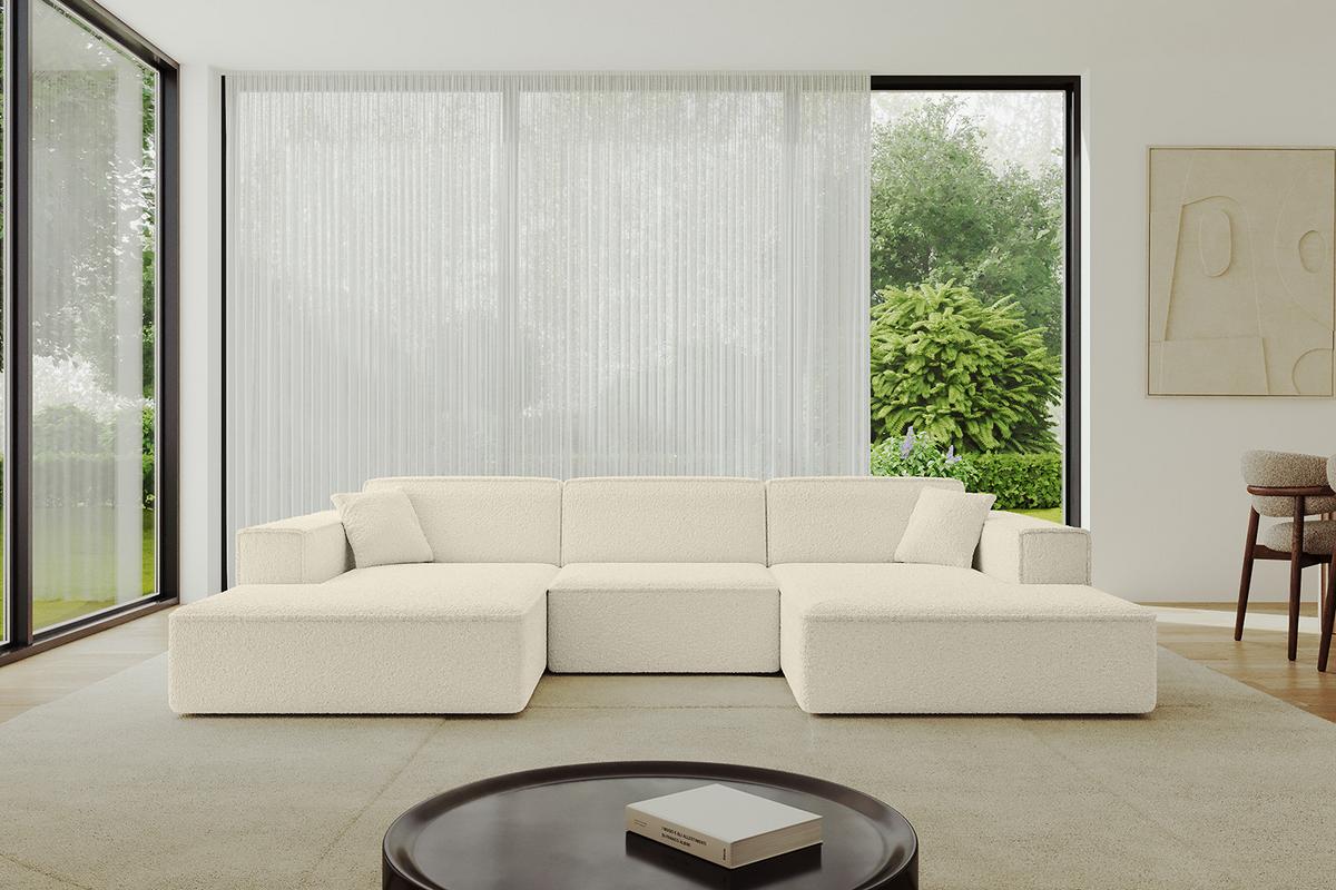 WOHNLANDSCHAFT IREA-U1-v4 - 301x165x77 cm Beige - Hellbraun/Creme, Holzwerkstoff/Textil (301/77/165cm) - ALTDECOR