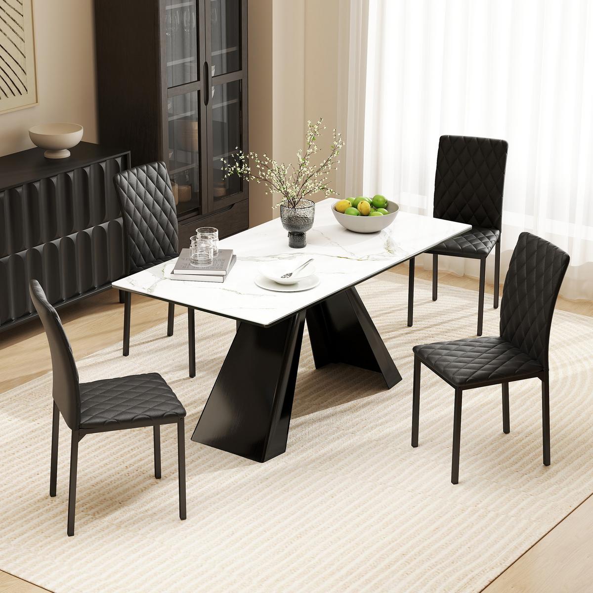 ESSZIMMERSTUHL, 4er-Set Essstuhl, Gepolsterte Esszimmerstühle aus Kunstleder - Schwarz, Kunststoff (50/91/41cm) - HOMCOM