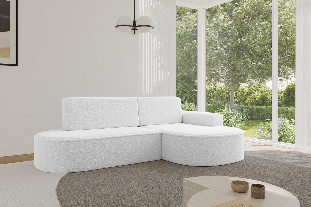 ECKSOFA mit Schlaffunktion und Bettkasten Ottomane Rechts MARI-L1-S - 283x167x73 cm Weiß Bouclé - Schwarz/Weiß, Holzwerkstoff/Kunststoff (167/283cm) - ALTDECOR