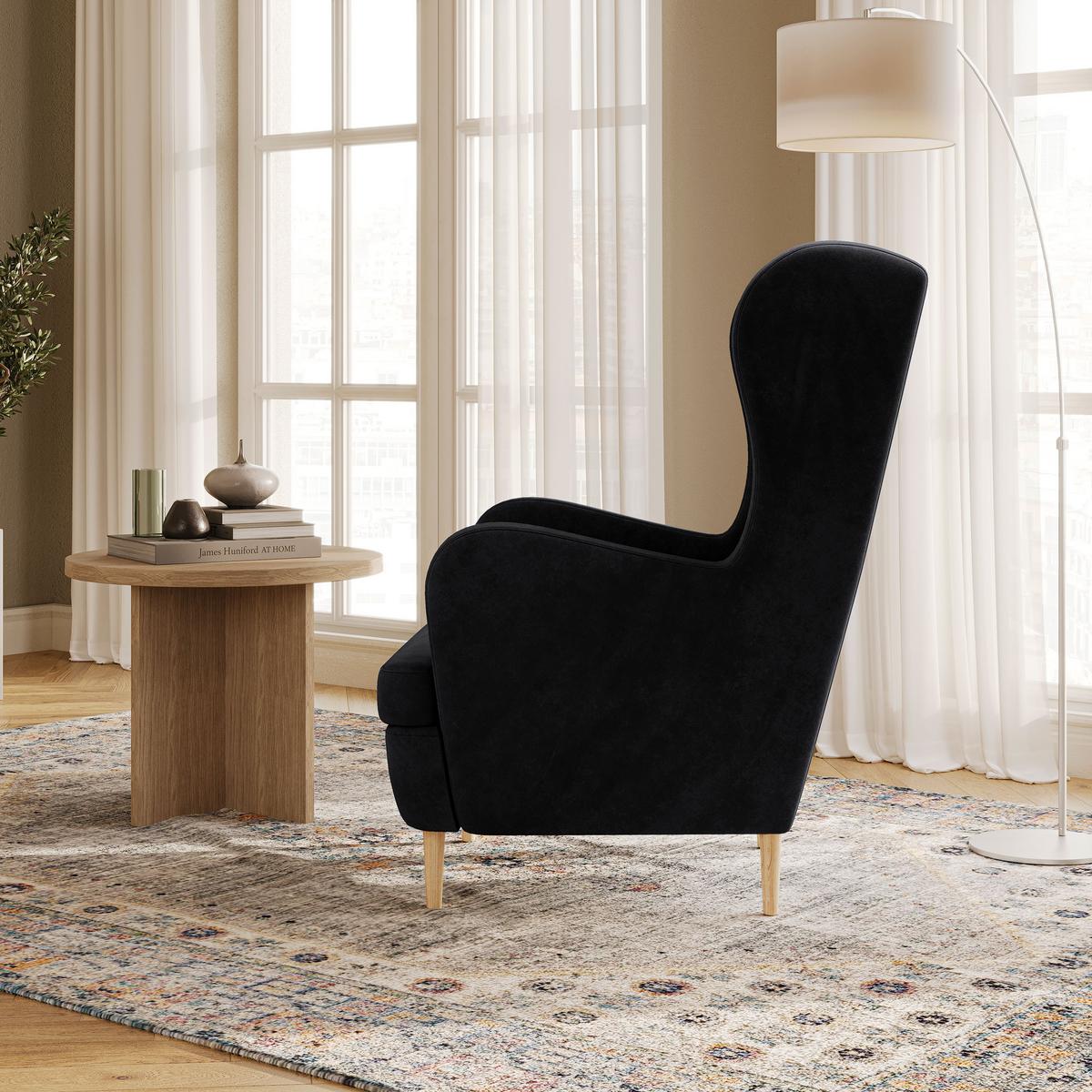 SESSEL VOGERA Ohrensessel Polstersessel, Schwarz - Eichefarben/Schwarz, Holzwerkstoff (78/103/85cm) - MASSENO