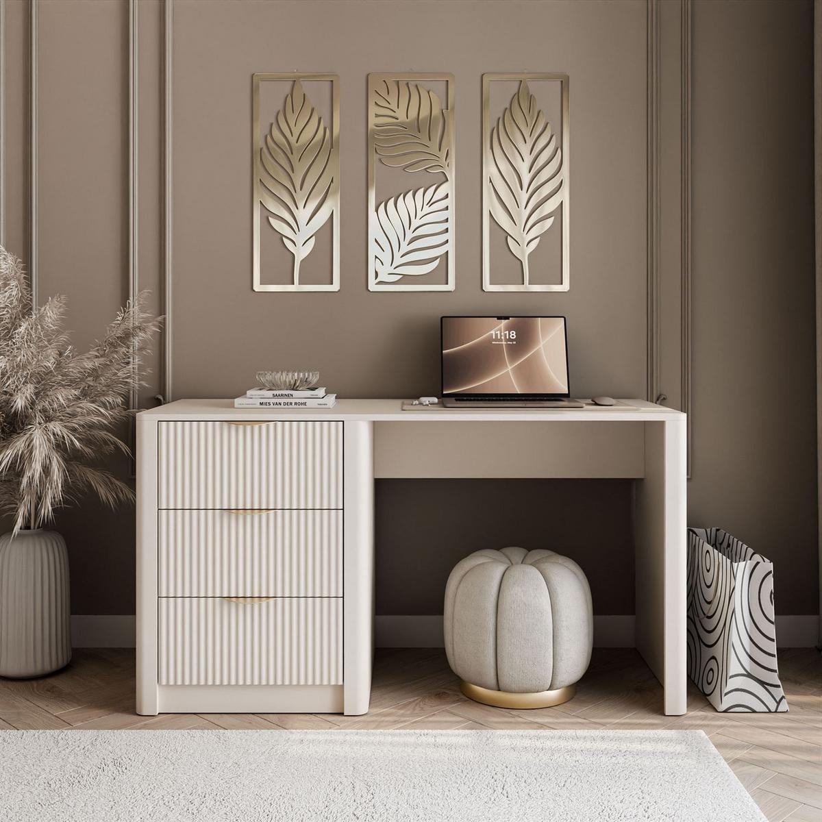 SCHREIBTISCH SCARLETT mit geriffelten Schubladen - Beige, Holzwerkstoff (55/140/76cm) - Lookway