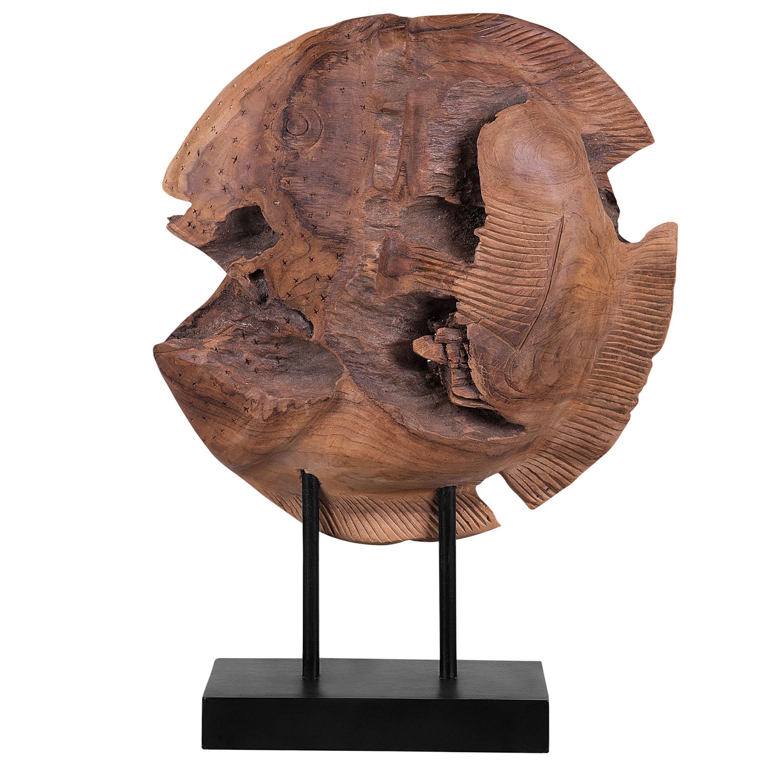 DEKOFIGUR Heller Holzfarbton Plaice Fish - Hellbraun/Schwarz, Holz (31/41/10cm) - Beliani