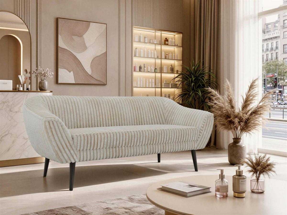 3-SITZER-SOFA PIRS - Beige Cord - Schwarze Beine - Beige/Creme, Holzwerkstoff/Textil (180/75/74cm) - MKS