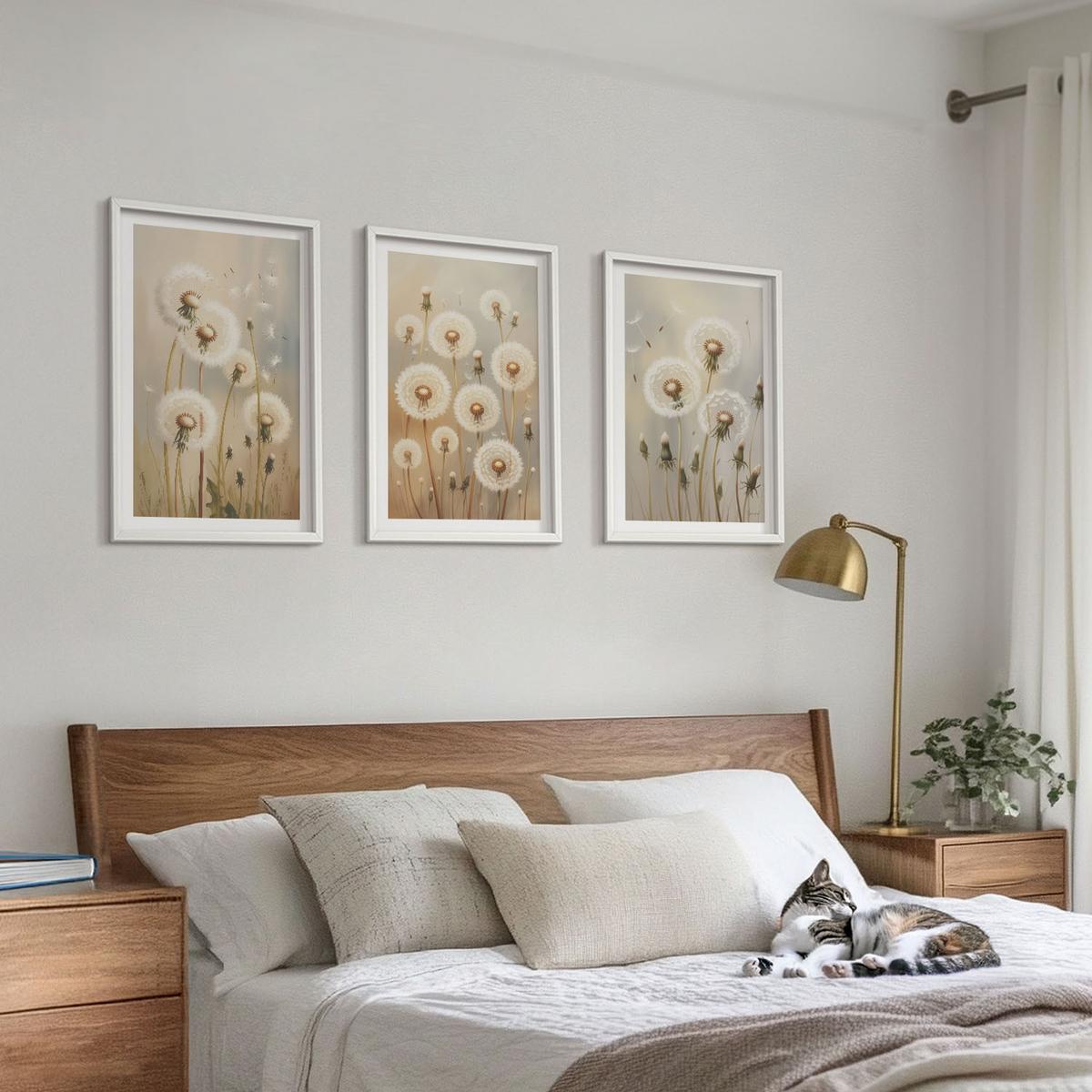 BILDER SET 3er Set - 40x60 cm Weißer Rahmen - Weiße Löwenzahnblüten auf hellem Hintergrund - Weiß, Kunststoff (40/60cm) - TULUP