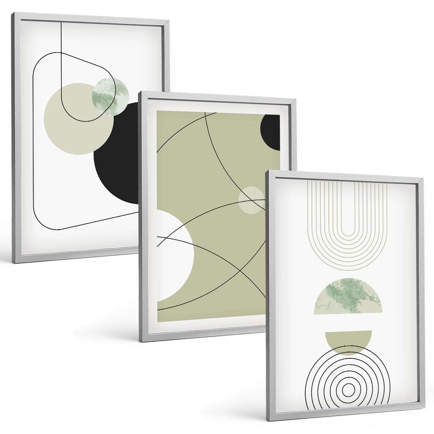 BILDER SET 3er Set - 40x60 cm Silberner Rahmen - Abstrakte Formen und Farben - Silberfarben, Kunststoff (40/60cm) - TULUP