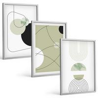 BILDER SET 3er Set - 40x60 cm Silberner Rahmen - Abstrakte Formen und Farben - Silberfarben, Kunststoff (40/60cm) - TULUP