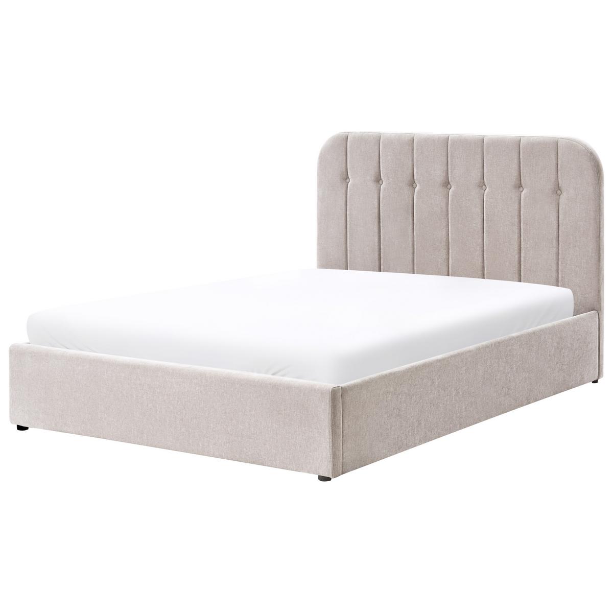 BETT mit Stauraum 140/200 cm Chenillegewebe Taupe Challans - Taupe, Textil (140/200cm) - Beliani