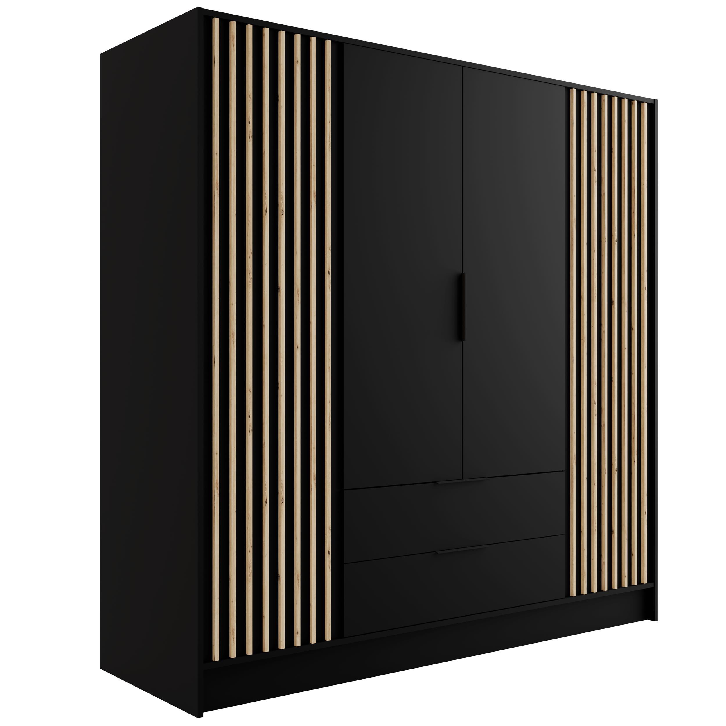 KLEIDERSCHRANK NELIA - 200 cm - Schwarz/Eiche Artisan, Holzwerkstoff (200/200/51cm) - ALTDECOR