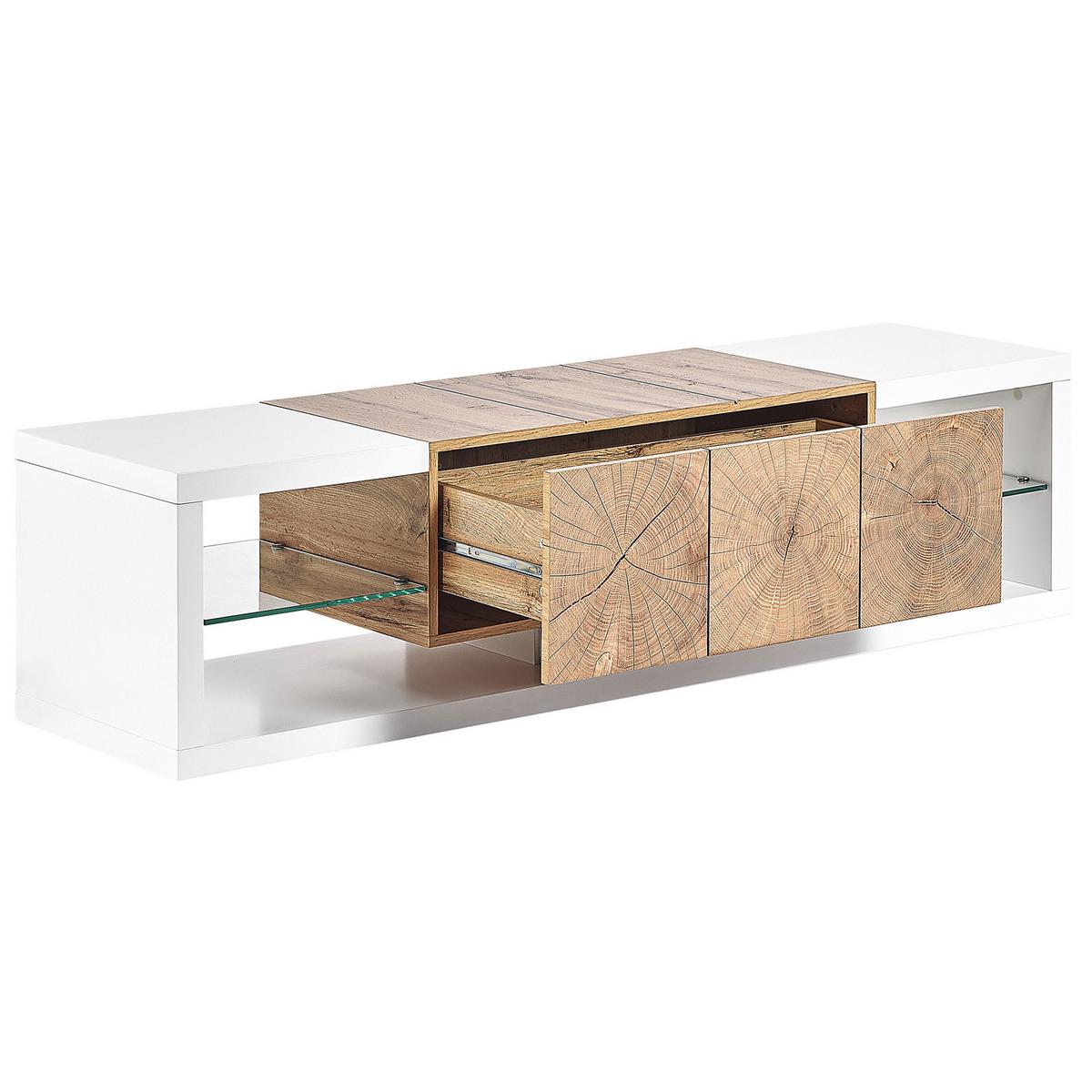 TV-MÖBEL Weiß, Hellbraun FULERTON 42/160/40 cm - Weiß, Holzwerkstoff (160/40/42cm) - Beliani