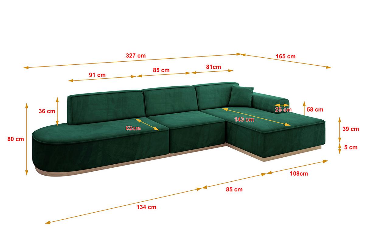 ECKSOFA Ottomane Rechts IREA-L2 - 327x165x80 cm Grün - Dunkelgrün, Holzwerkstoff/Textil (327/165cm) - ALTDECOR