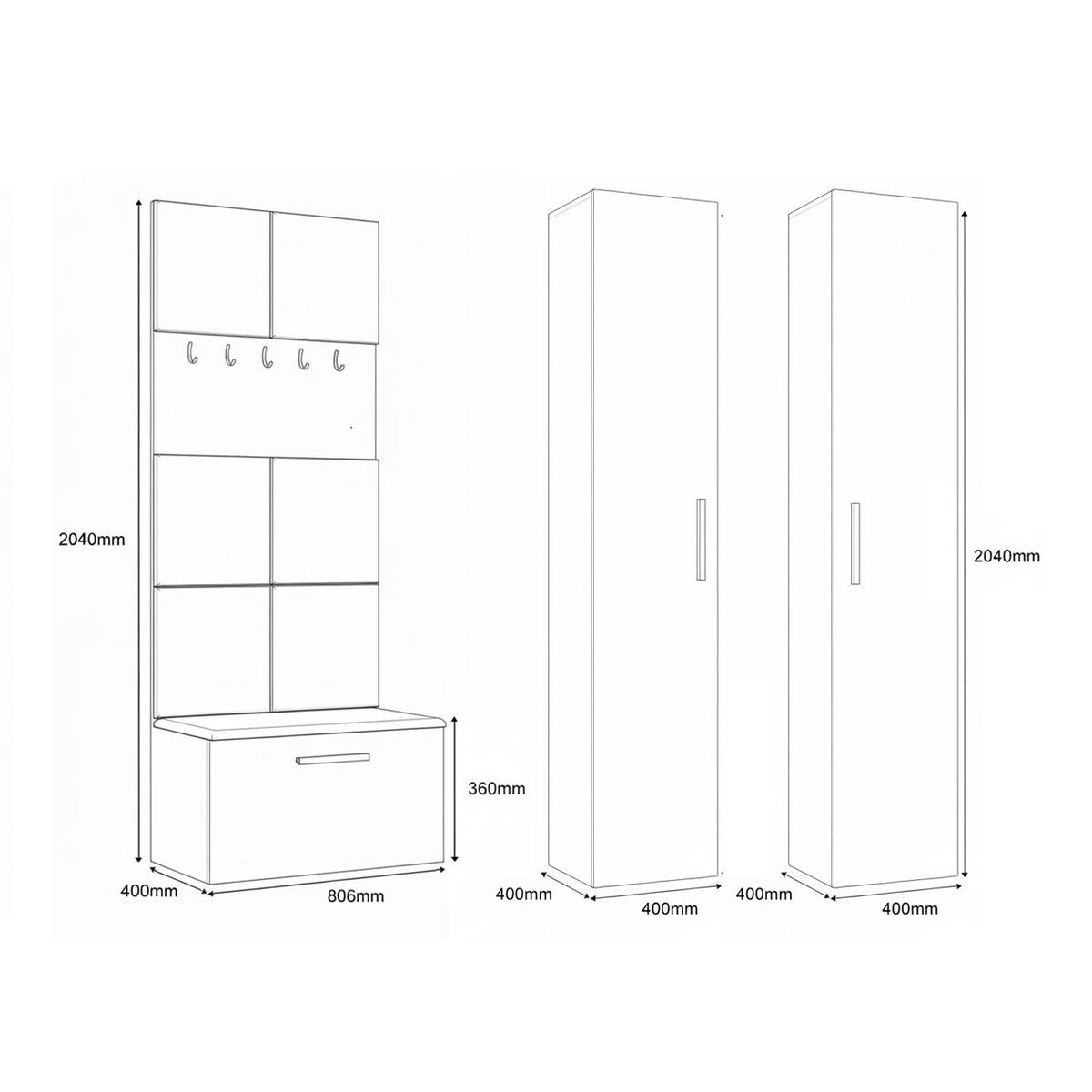 GARDEROBENSCHRANK MODULO 160,6/204/40 cm Modern Garderobe-Set Eiche Artisan - Eiche Artisan/Grau, Holzwerkstoff (160.6/204/40cm) - MASSENO