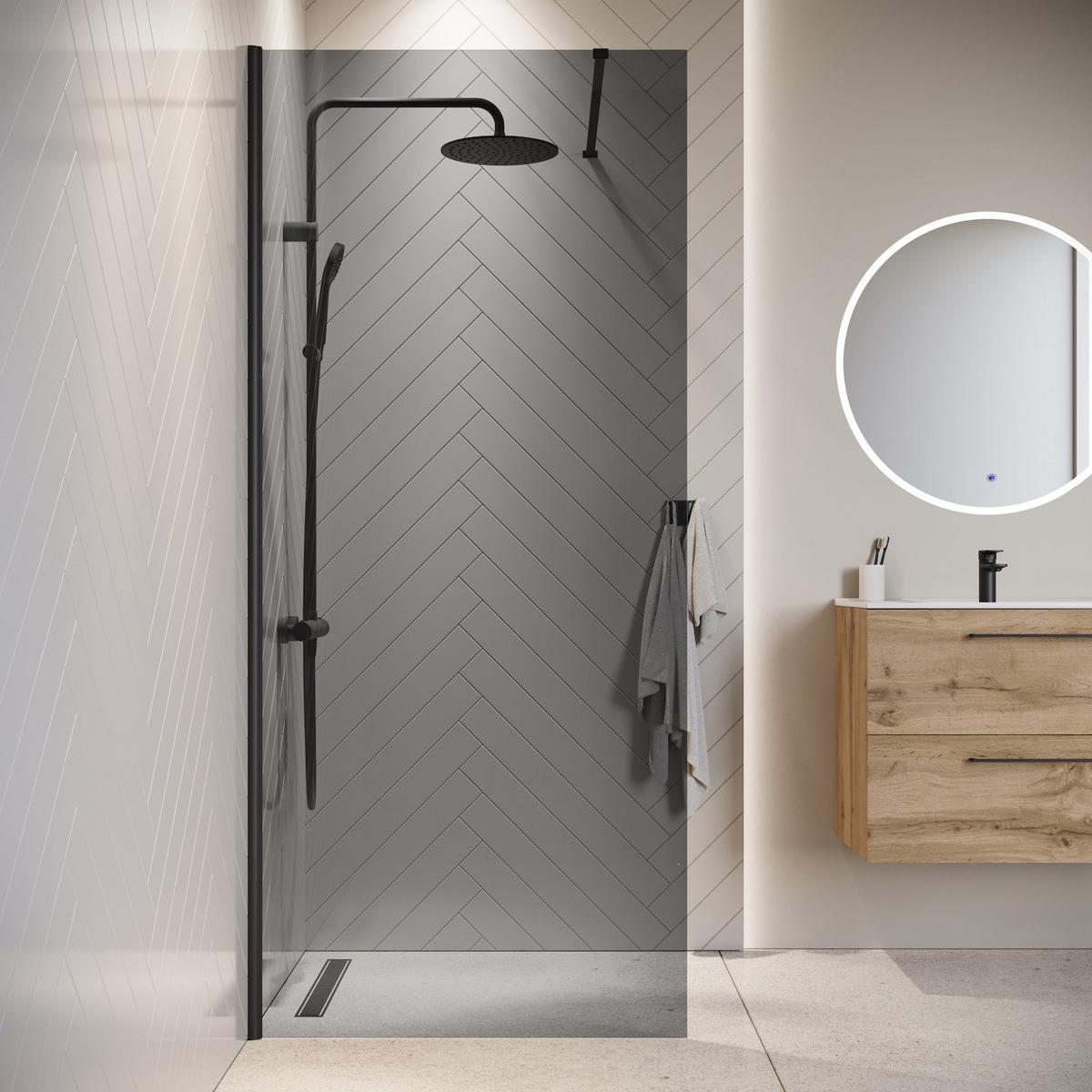 DUSCHWAND Rizani - 80 x 200 cm - Schwarz - Walk-In Duschabtrennung aus Rauchglas - Anthrazit/Schwarz, Glas (80/200cm) - Badplaats