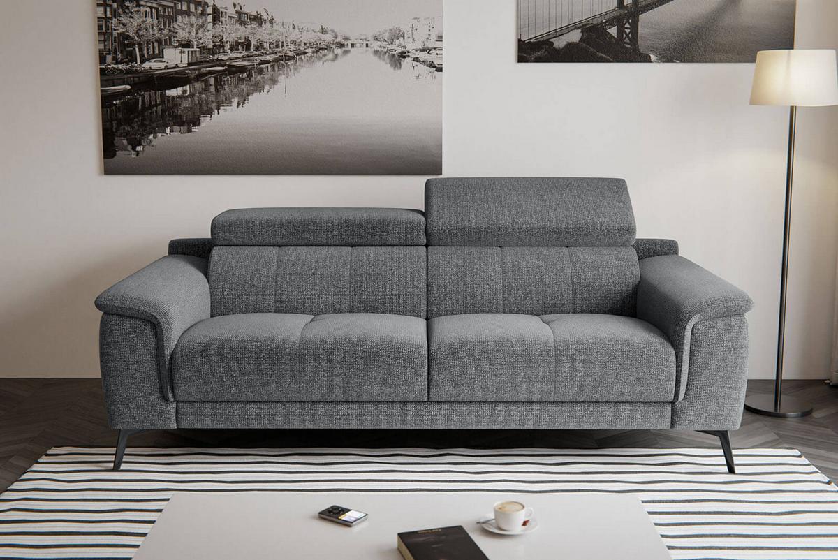 SOFA FIERO 3-Sitzer, grau - Schwarz/Grau, Holzwerkstoff/Textil (212/82/103cm) - Wozimo