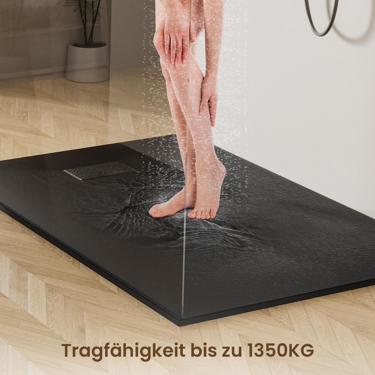 DUSCHWANNE mit rutschhemmender Oberfläche Schwarz 120/90 cm - Schwarz, Kunststoff (120/2.6/90cm) - EMKE