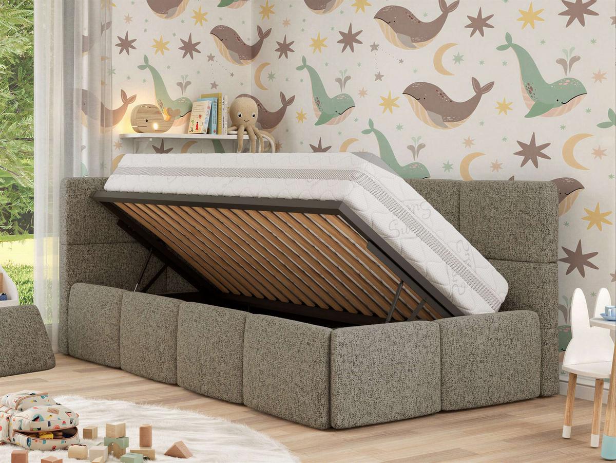 POLSTERBETT ARVO ALTA 90/200 - Dunkelbeige Struktur - Taschenfederkernmatratze - Links - Taupe, Textil (90/200cm) - MKS