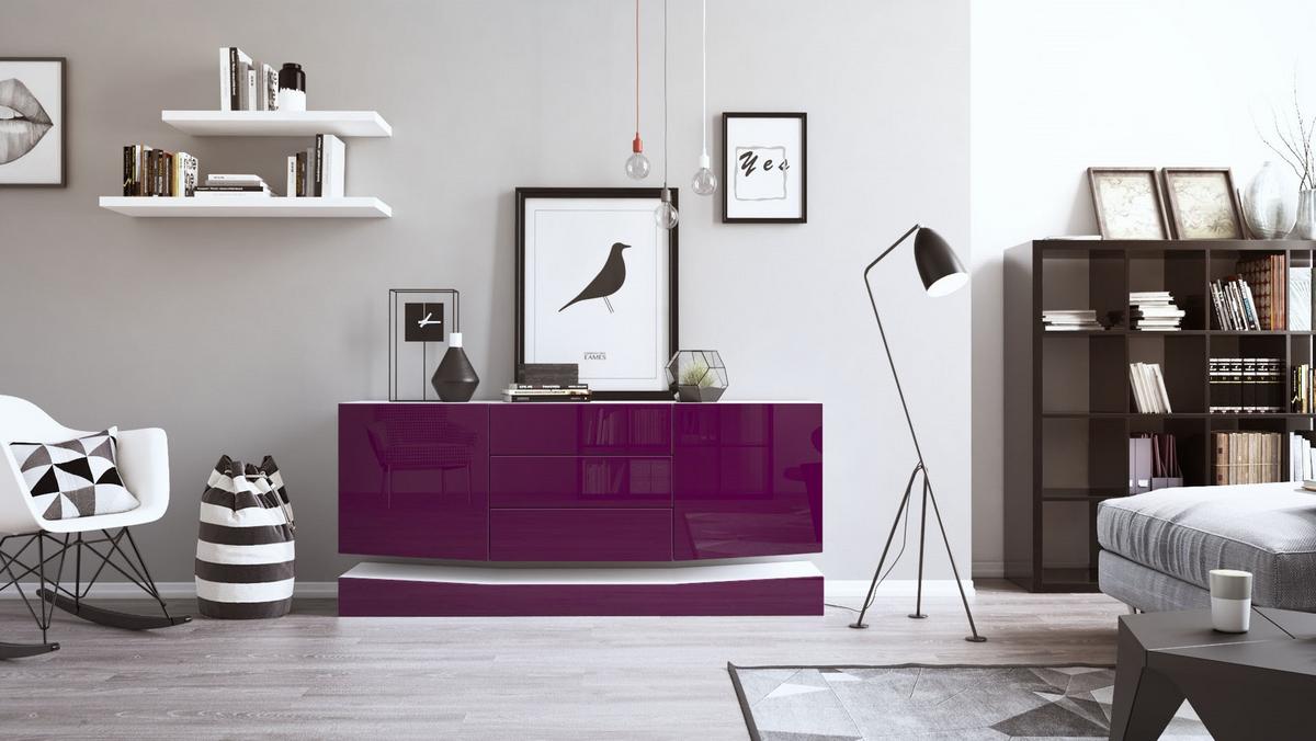 SIDEBOARD City Fronten in Brombeer Hochglanz - Brombeere, Holzwerkstoff (178/82/39cm) - Vladon