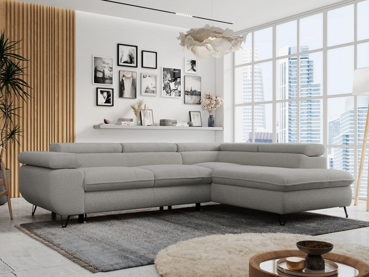 ECKSOFA PETER L Hellgrau Boucle - Rechts Seite - Hellgrau/Schwarz, Textil/Metall (273/208cm) - MKS