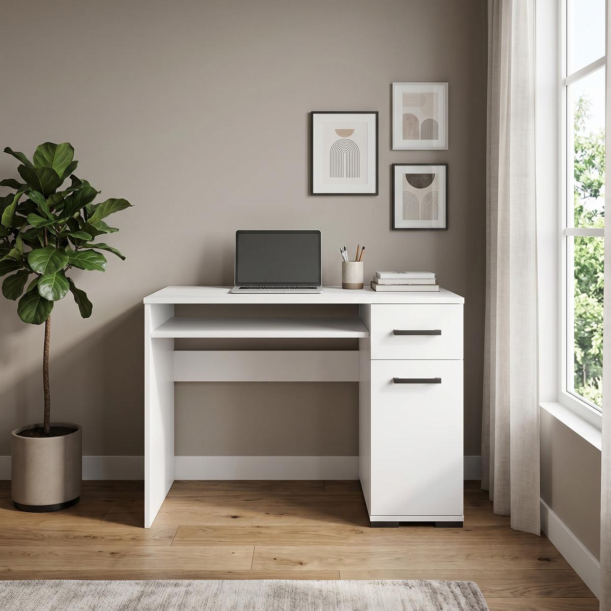 SCHREIBTISCH ALBANO 90x56x75 cm Bürotisch Computertisch, Weiß - Weiß, Holzwerkstoff (56/90/75cm) - MASSENO