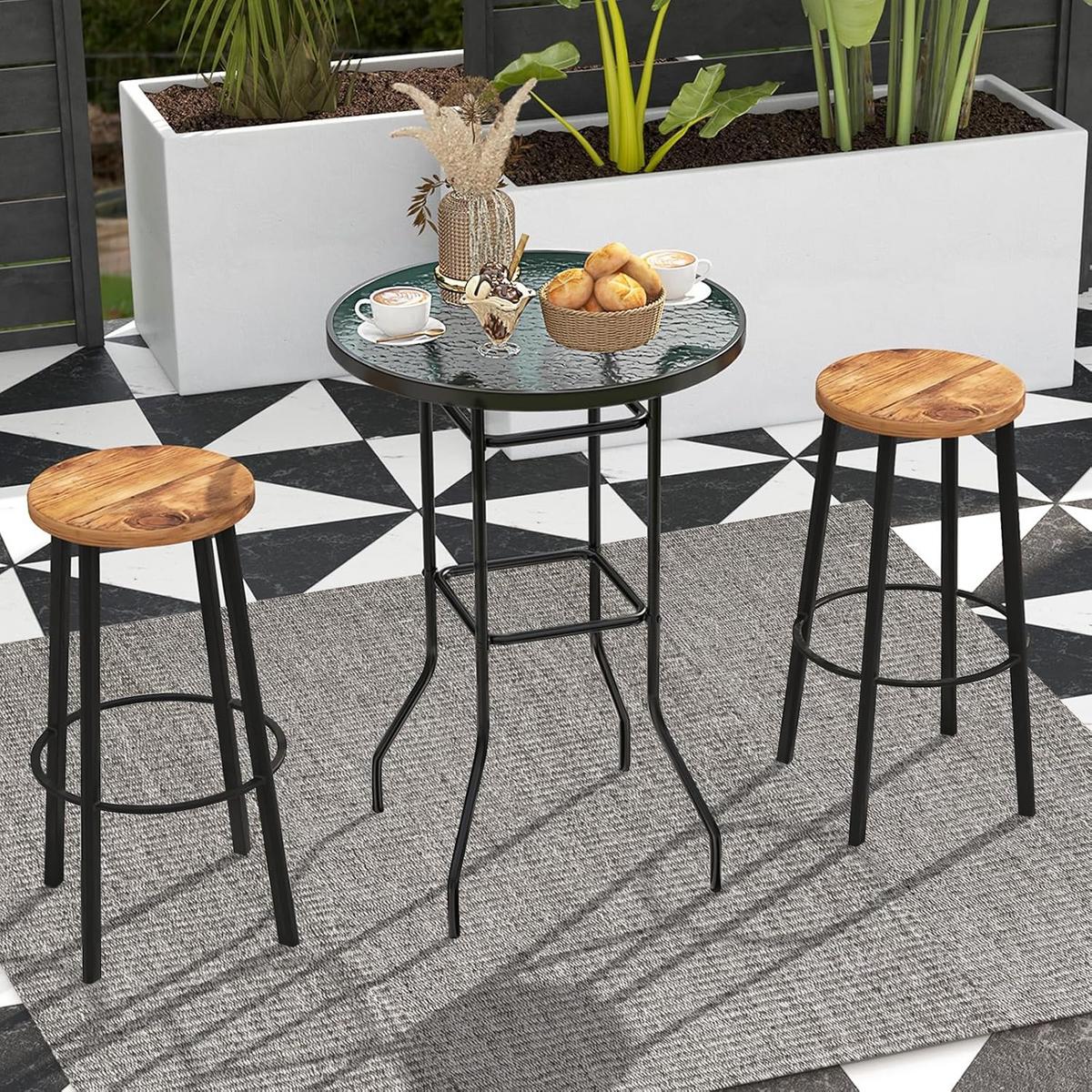 GARTENTISCH Schwarz - Schwarz, Glas (68/68/97cm) - COSTWAY