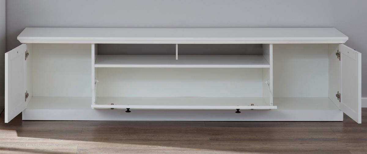TV-LOWBOARD weiß matt 177 x 49 cm, Fernsehtisch im Landhaus-Stil - Silberfarben/Weiß, Holzwerkstoff/Metall (177/49/41cm) - Top.Furn