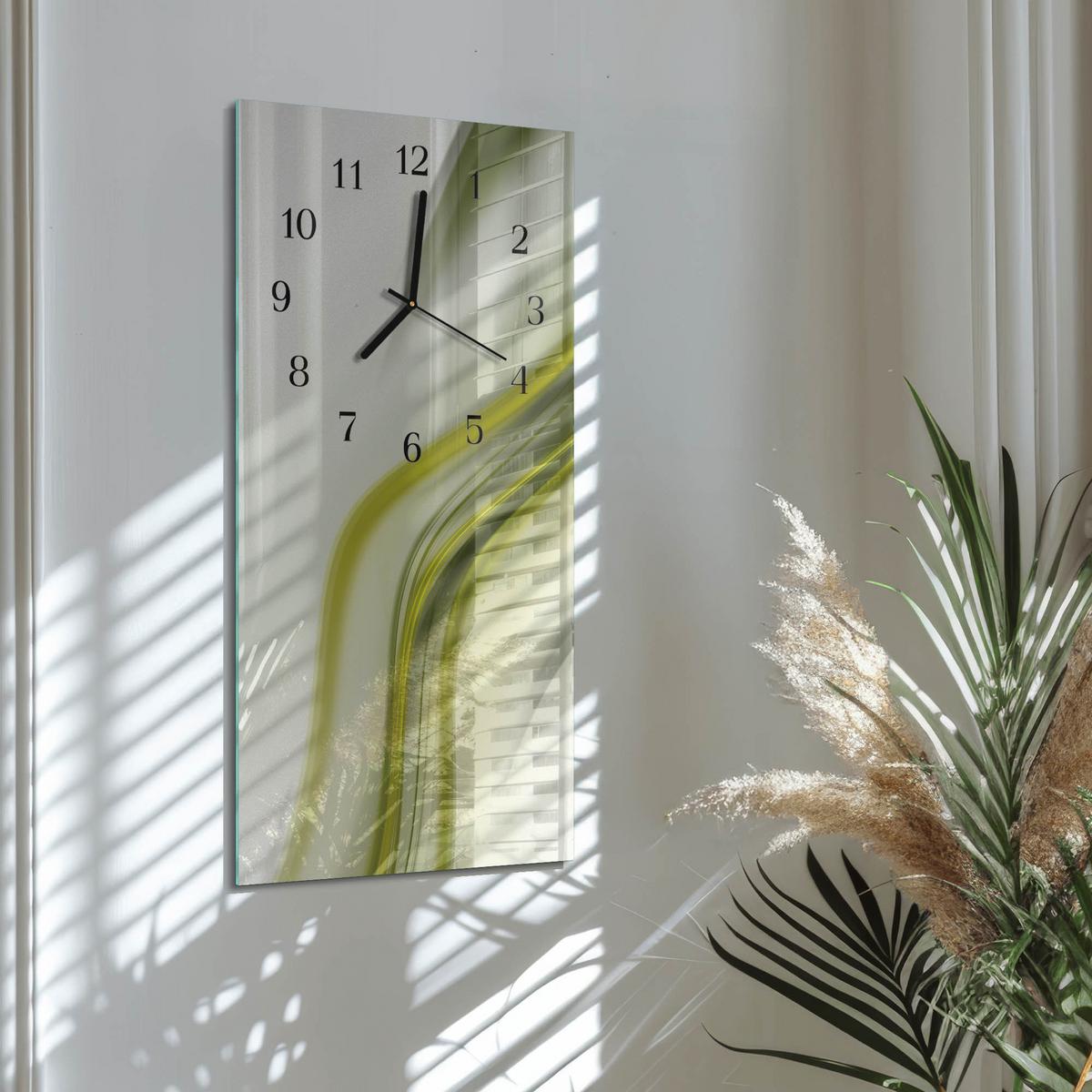 WANDUHR aus Glas 30x60 cm - Abstrakte Linien - Grün, Glas (30/60/0.4cm) - TULUP