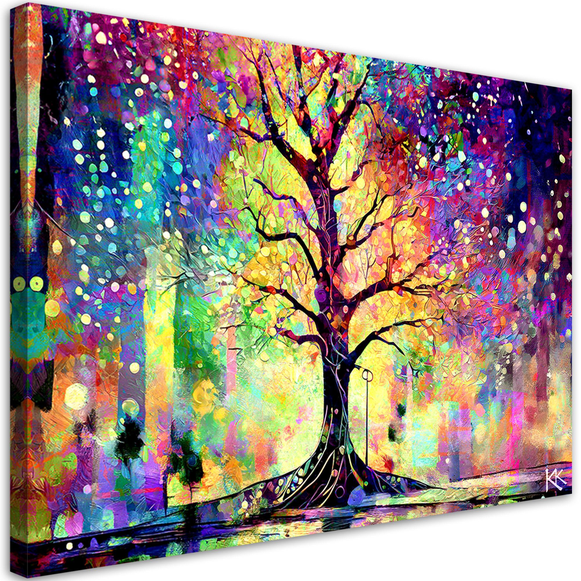 LEINWANDBILD Farbenfroher Baum 120x80cm - Multicolor, Textil (120/80cm) - Feeby
