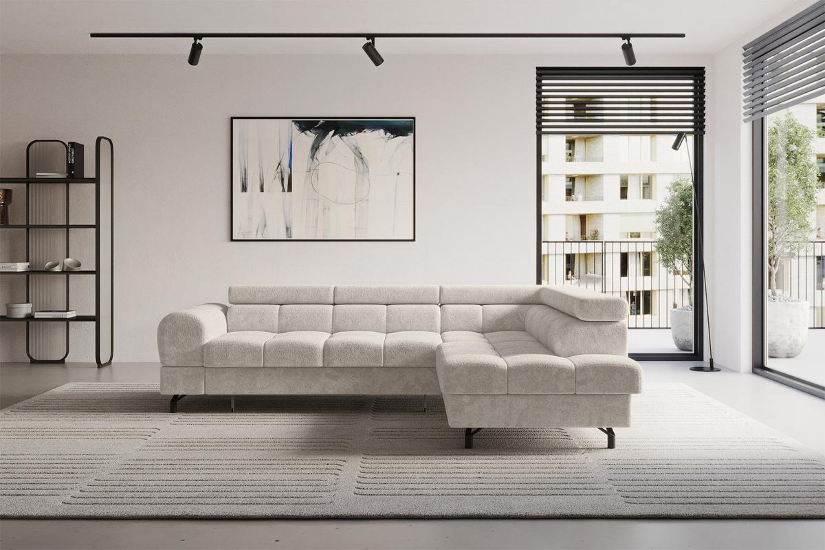ECKSOFA mit Schlaffunktion Ottomane Rechts LUMA-L 272x203x70 Beige Velours - Beige/Schwarz, Holzwerkstoff/Kunststoff (203/272cm) - ALTDECOR