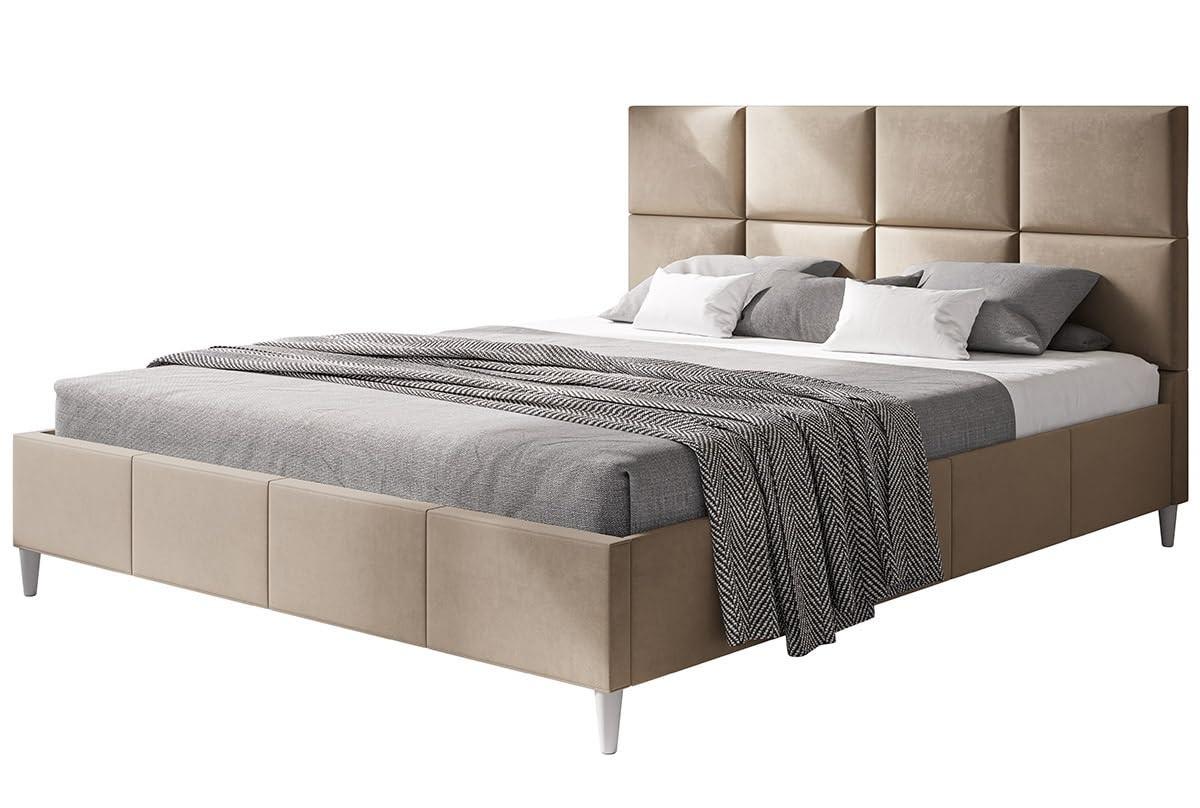 POLSTERBETT LUX Roma mit Kopfteil, 180 x 200 cm, Doppelbett mit Lattenrost aus Holz, Velourstoff Braun, Füße in Farbe: Weiß - Braun, Holz/Textil (180/200cm) - Alpi-Möbel
