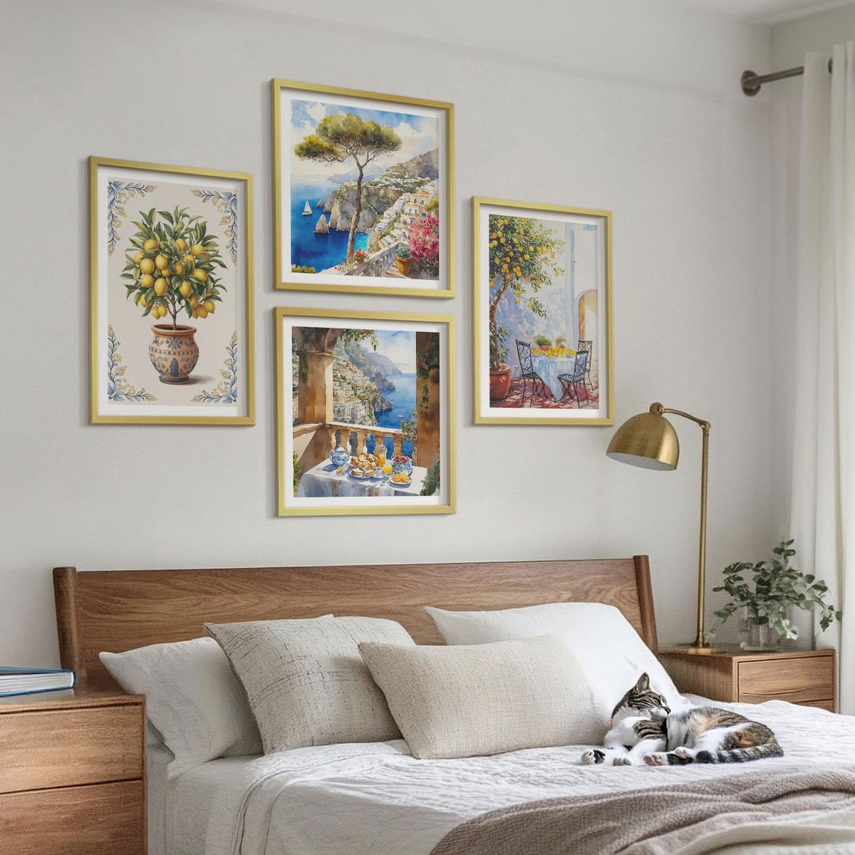 BILDER SET 4er Set - 50x50 cm & 40x60 cm Goldrahmen - Tisch aus Zitronenbaum - Goldfarben, Kunststoff (50/50cm) - TULUP