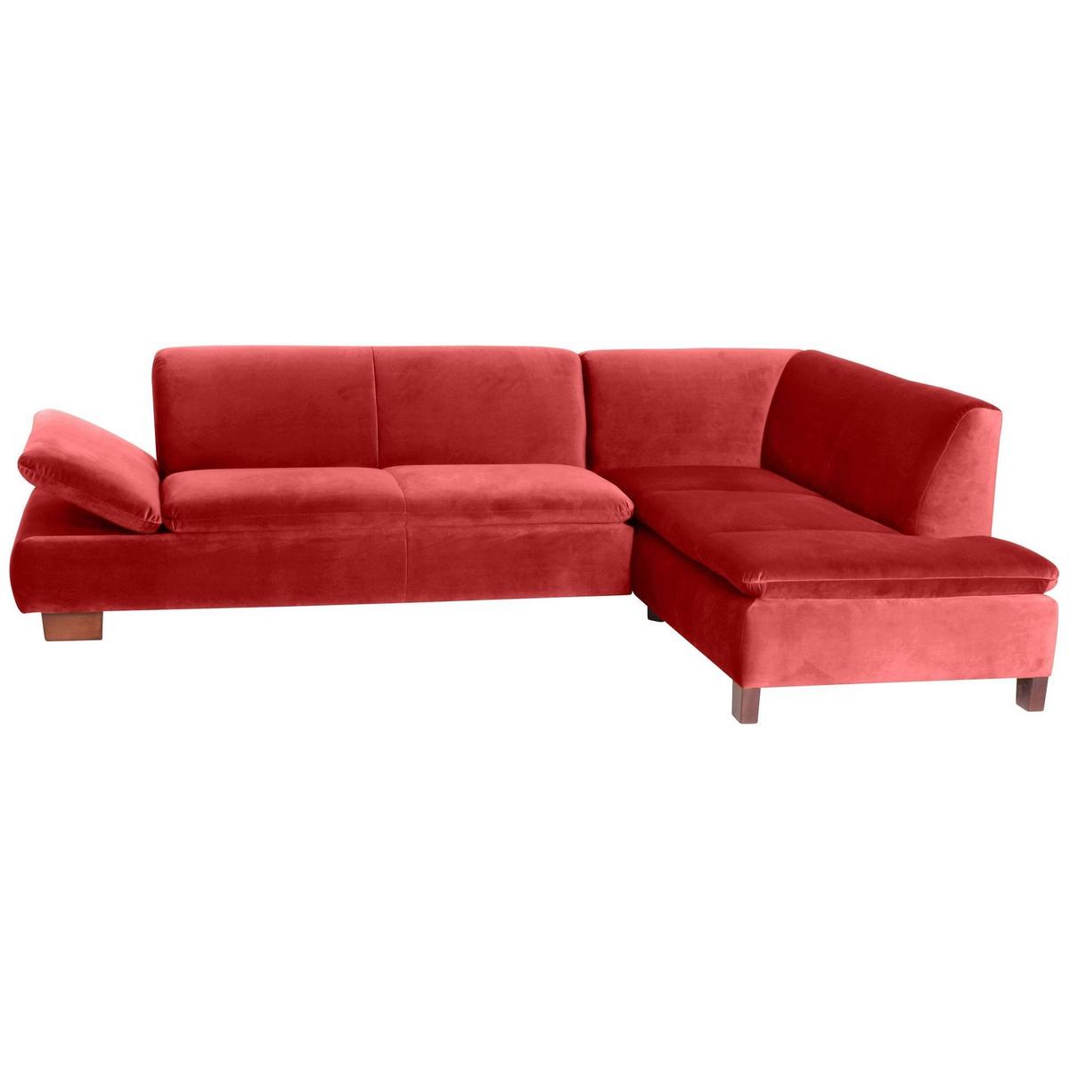 ECKSOFA mit Ottomane rechts Kaye Bezug Samtvelours Buche nussbaum dunkel / ziegel - Dunkelrot, Kunststoff (270/190cm) - 58aufmkessel