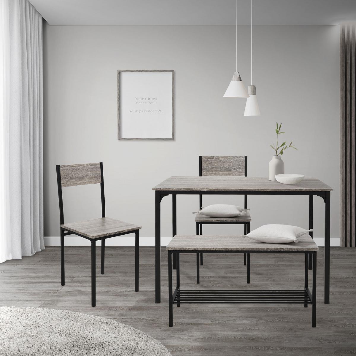 ESSTISCH SET 4-teilig Eiche Grau - Schwarz/Grau, Holzwerkstoff (70/86.5/110cm) - ML-DESIGN