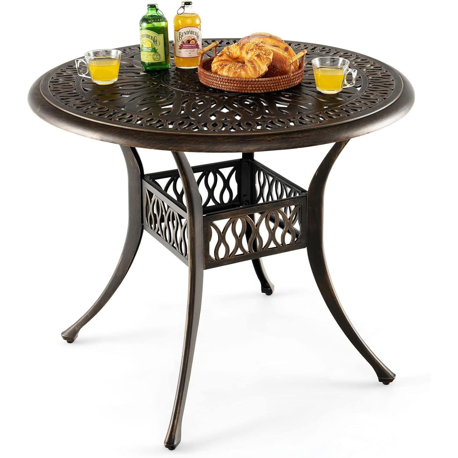 GARTENTISCH Antikbraun - Bronzefarben, Metall (90/90/74cm) - COSTWAY