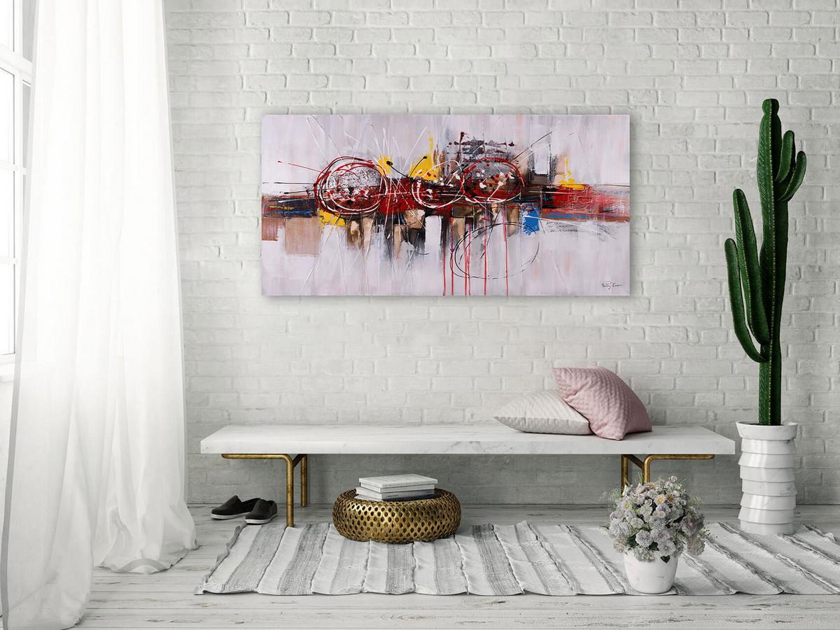 ACRYLBILD HANDGEMALT 120/60 cm - Pink/Beige, Holz/Textil (120/60cm) - KUNSTLOFT