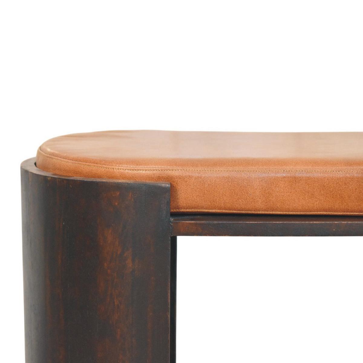 SITZBANK mit Samt-Mokka-Finish, 1 offene Ablage, Bezug aus echtem Leder, dunkelbraun - Dunkelbraun/Braun, Leder/Holz (90/44/35cm) - Artisan Furniture
