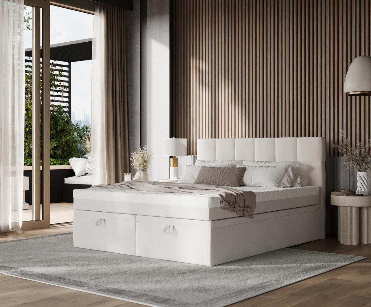 BOXBETT Elano 140/200 cm Creme im Paros Stoff - Creme/Schwarz, Holz/Holzwerkstoff (140/200cm) - AltaBeds